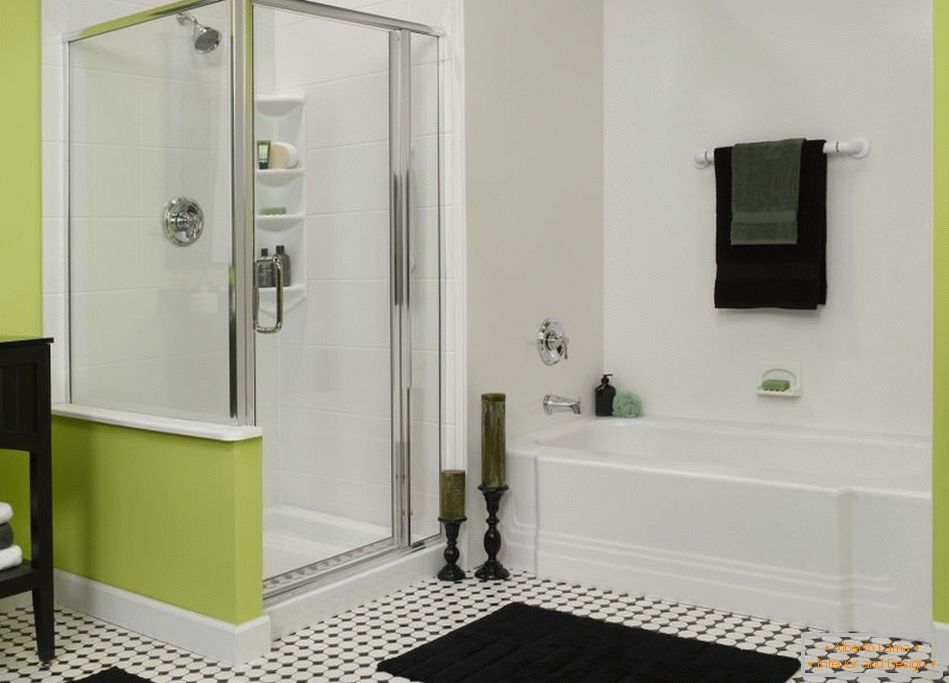 Czarno-biała łazienka z zielonym
