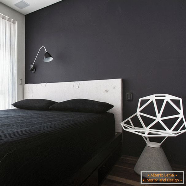 Projekt małej sypialni w kolorze czarnym