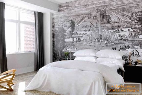 Nowoczesna sypialnia z piękną tapetą