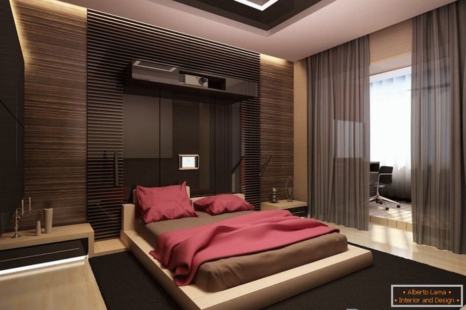 Wnętrze sypialni w stylu high-tech