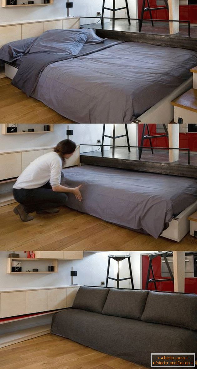 Ukryte łóżko w apartamencie typu studio