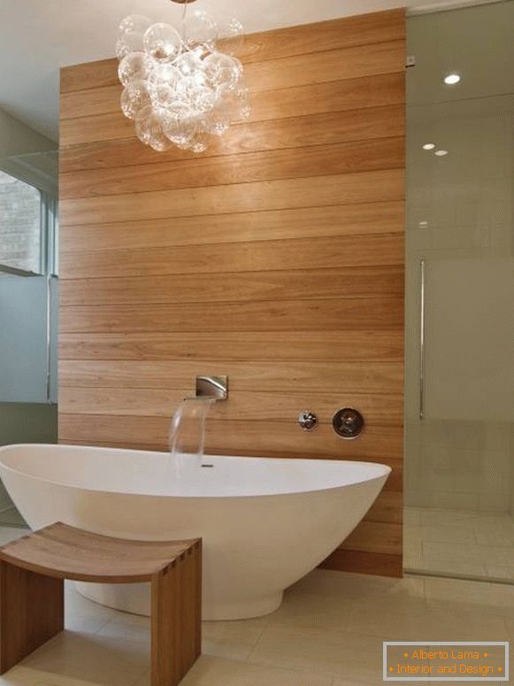drewniany panel w łazience