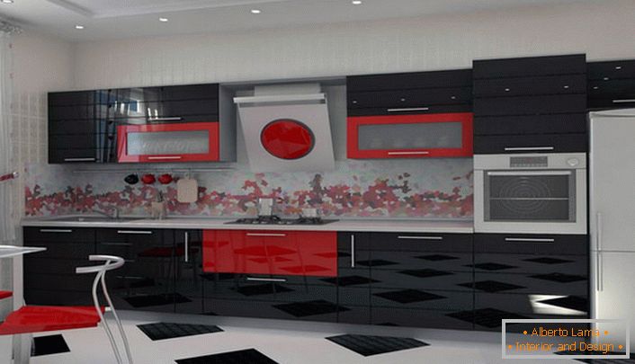 Połączenie bogatej czerwieni i kontrastowej czerni idealnie nadaje się do dekoracji kuchni w stylu secesyjnym.