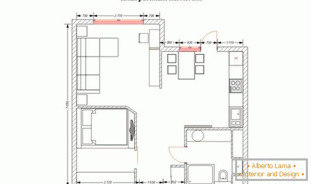 Plan aranżacji mebli w apartamencie typu studio