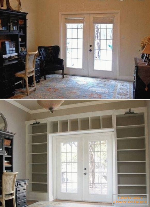 Projektowanie wnętrz z półkami przed i po