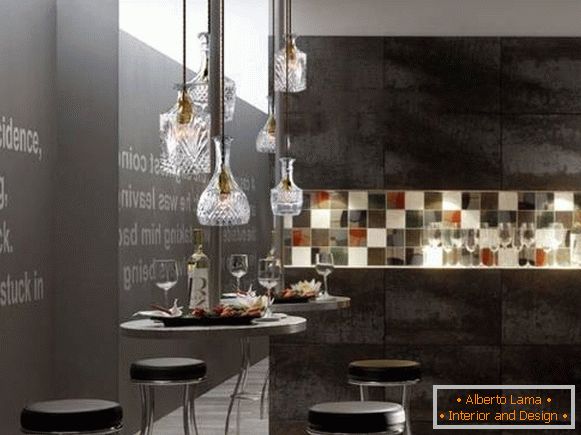 Projekt kryształowych lamp w stylu loftu - zdjęcia w kuchni