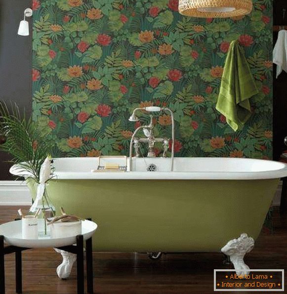 Ciemna tapeta do ścian w łazience - zdjęcia w odcieniach zieleni