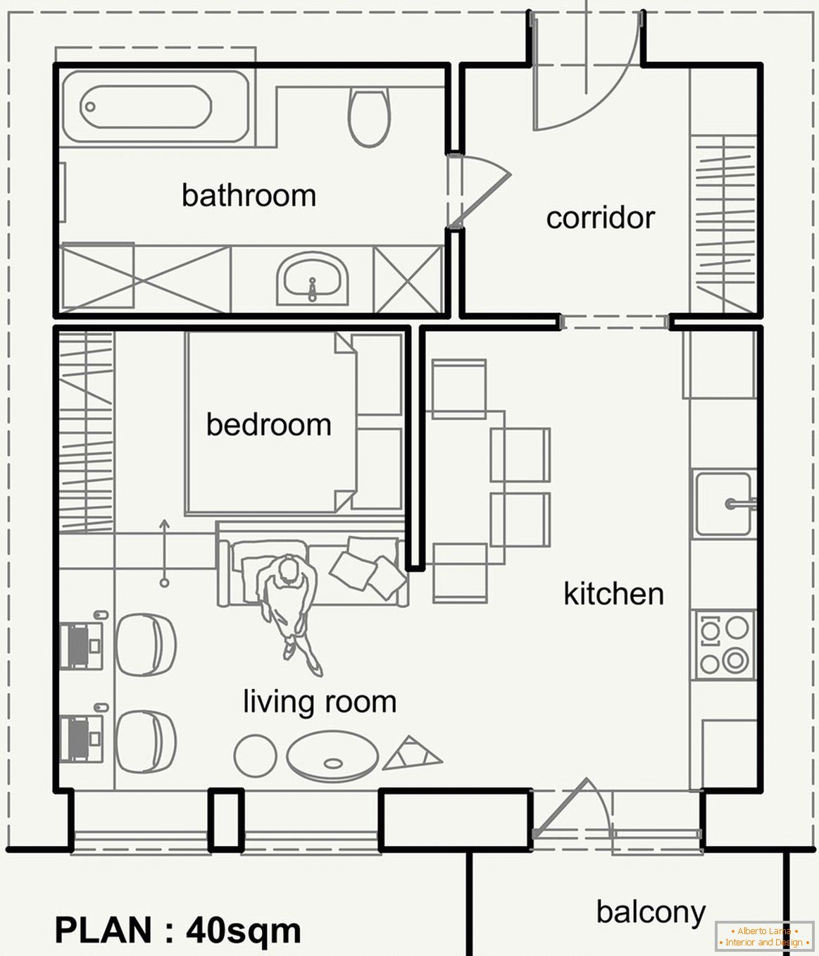 Układ małego nowoczesnego mieszkania