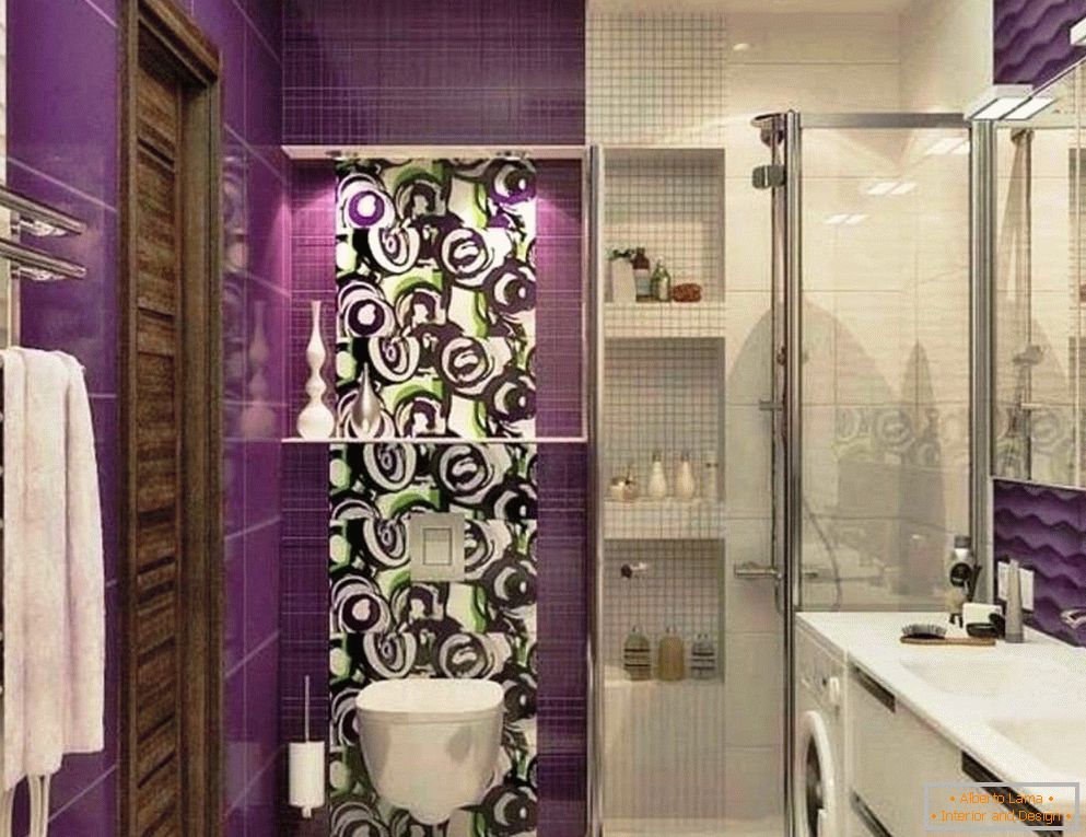 Liliowa łazienka z prysznicem