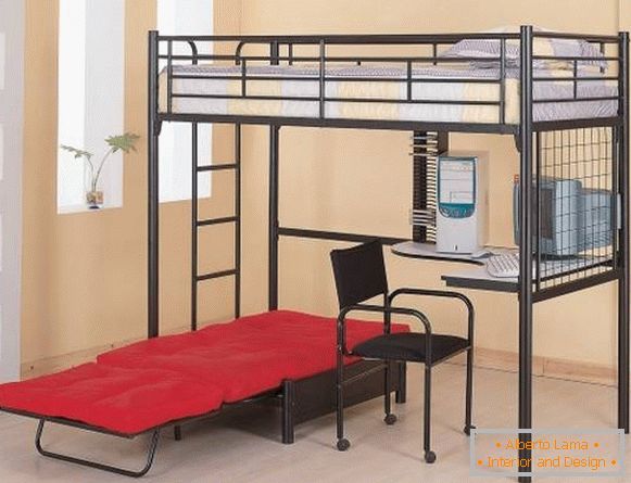 Czarne stylowe łóżko na poddaszu z łóżkiem na dole zdjęcia