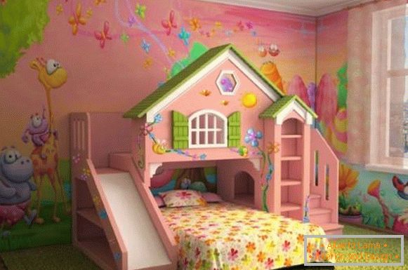 Różowa tapeta w pokoju dla małej dziewczynki