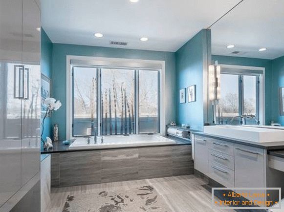 Wnętrze łazienki w kolorze niebieskim i szarym zdjęcie kolorów