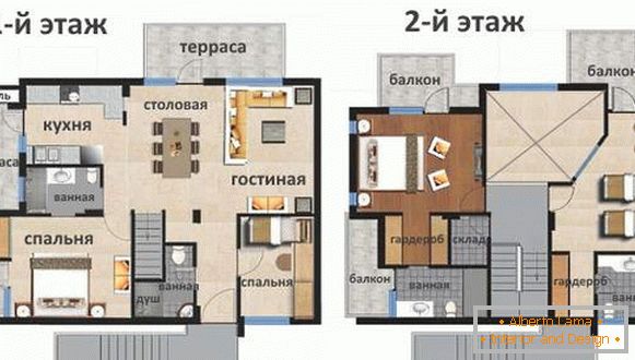 Nadbudówka na drugim piętrze w prywatnym domu - plan zagospodarowania z balkonami