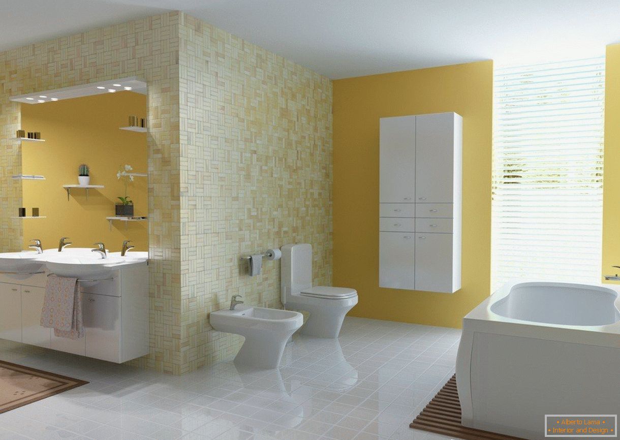 Żółto-biała łazienka